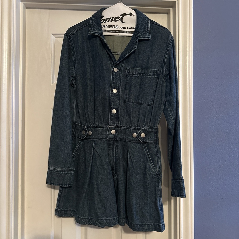 Universal Thread Dark Blue Denim Romper with Button Front